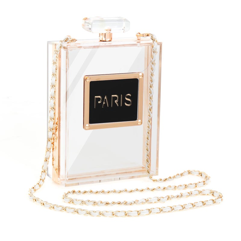WJCD Clear Purses for Women Paris Perfume Shaped Clear Purse Evening Bags Vintage Banquet Handbag (Transparent) - Image 1